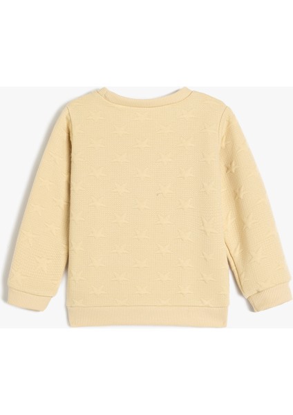 Sweatshirt Yıldız Detaylı Dokulu Bisiklet Yaka Uzun Kollu