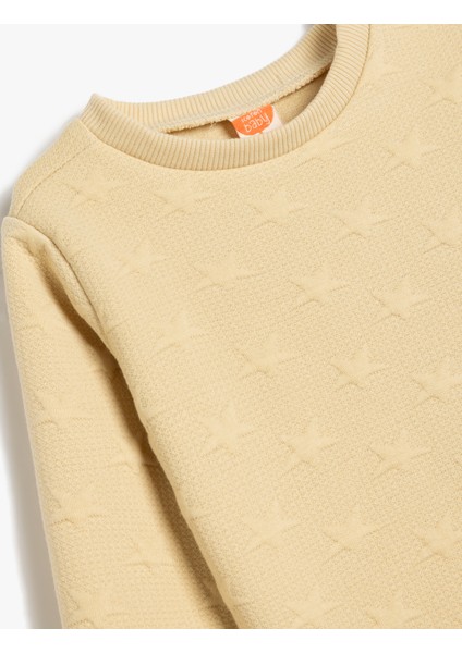 Sweatshirt Yıldız Detaylı Dokulu Bisiklet Yaka Uzun Kollu