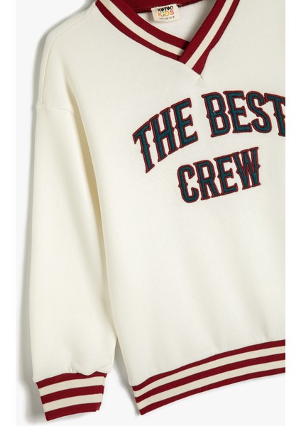 Sweatshirt Işleme Detaylı Uzun Kollu V Yaka Şardonlu modelleri