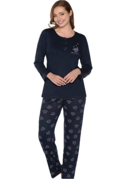 790-06 Kadın Yuvarlak Yaka Uzun Kol Pijama Takım