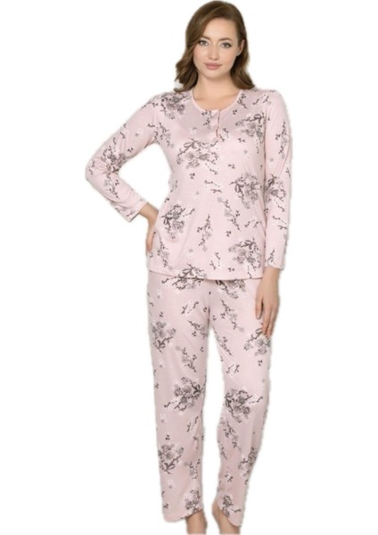 790-25 Kadın Desenli Uzun Kol Pijama Takım