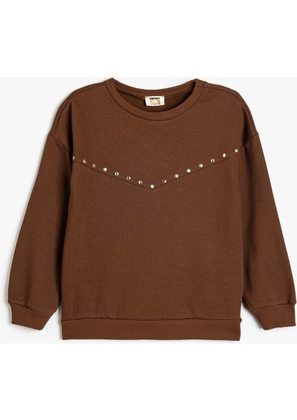 Zımba Detaylı Sweatshirt Uzun Kollu Bisiklet Yaka Şardonlu
