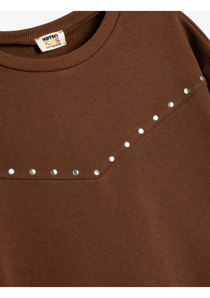 Zımba Detaylı Sweatshirt Uzun Kollu Bisiklet Yaka Şardonlu