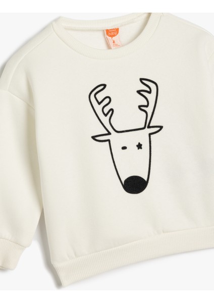 Sweatshirt Geyik Baskı Detaylı Uzun Kollu Bisiklet Yaka modelleri