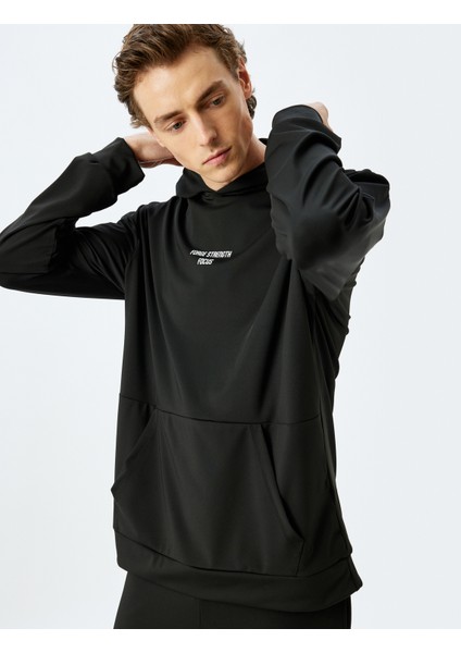 Kapşonlu Slogan Baskılı Interlok Kumaş Spor Sweatshirt