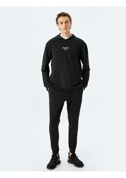 Kapşonlu Slogan Baskılı Interlok Kumaş Spor Sweatshirt fiyatları