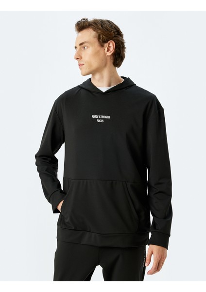 Kapşonlu Slogan Baskılı Interlok Kumaş Spor Sweatshirt modelleri