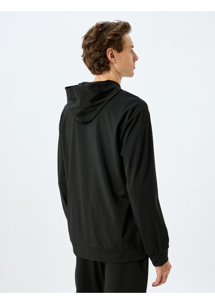 Kapşonlu Slogan Baskılı Interlok Kumaş Spor Sweatshirt fırsatları