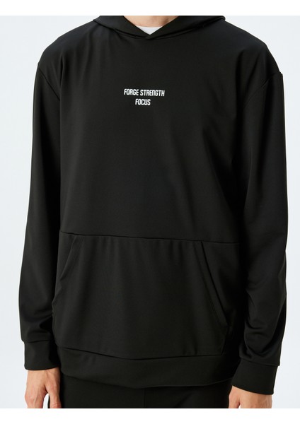 Kapşonlu Slogan Baskılı Interlok Kumaş Spor Sweatshirt indirimleri