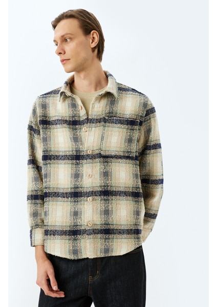 Uzun Kollu Pamuk Karışımlı Cep Detaylı Ekose Desenli Gömlek Ceket modelleri