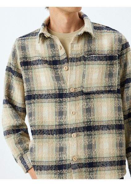 Uzun Kollu Pamuk Karışımlı Cep Detaylı Ekose Desenli Gömlek Ceket indirimleri