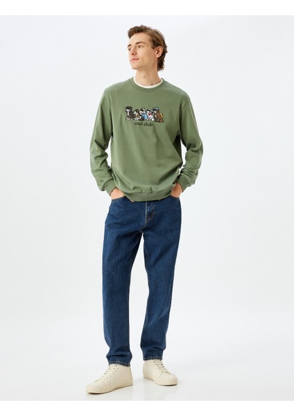 Pamuklu Işlemeli Bisiklet Yaka Sweatshirt fiyatları