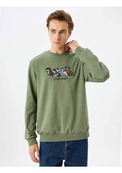 Pamuklu Işlemeli Bisiklet Yaka Sweatshirt modelleri