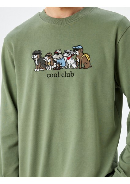 Pamuklu Işlemeli Bisiklet Yaka Sweatshirt indirimleri