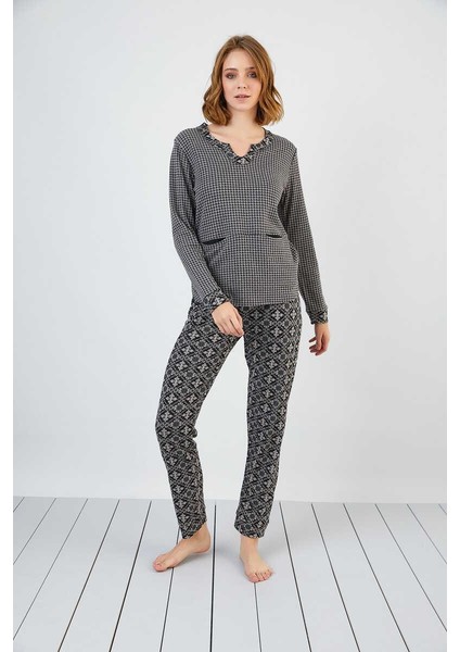 13174 Kadın V Yaka Cepli Jakar Pijama Takım fiyatları