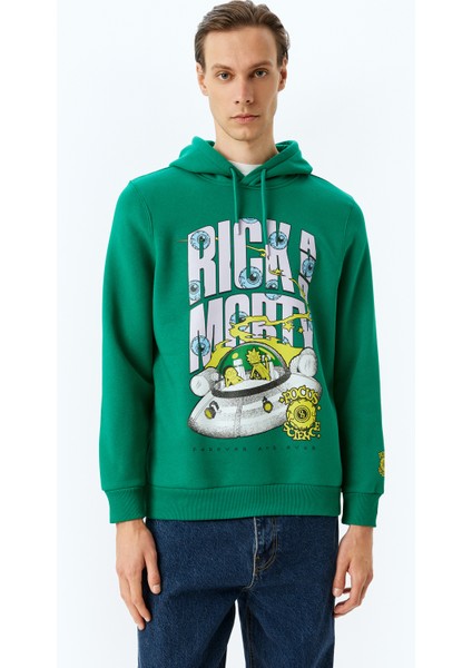 Kapşonlu Şardonlu Pamuk Karışımlı Lisanslı Rick And Morty Sweatshirt modelleri