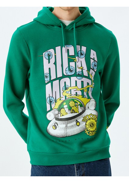 Kapşonlu Şardonlu Pamuk Karışımlı Lisanslı Rick And Morty Sweatshirt indirimleri