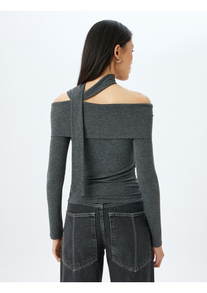 Slim Fit Uzun Kollu Kat Detaylı Omzu Açık Tişört fırsatları