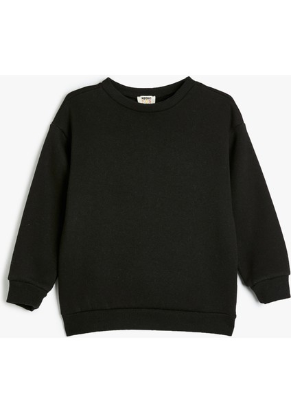 Oversize Basic Sweatshirt Uzun Kollu Bisiklet Yaka Şardonlu