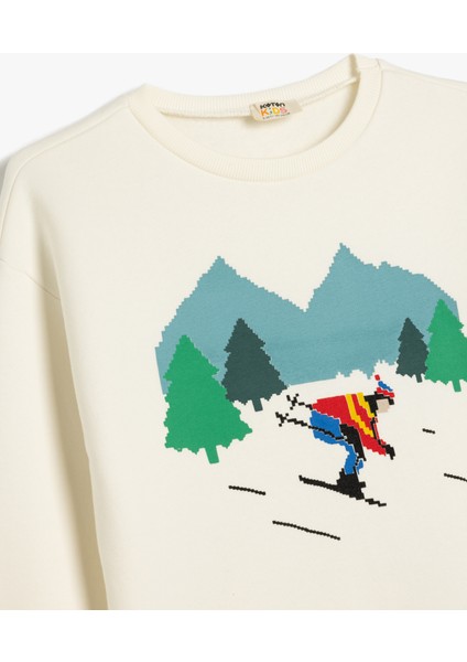 Sweatshirt Kayak Baskılı Bisiklet Yaka Uzun Kollu Şardonlu