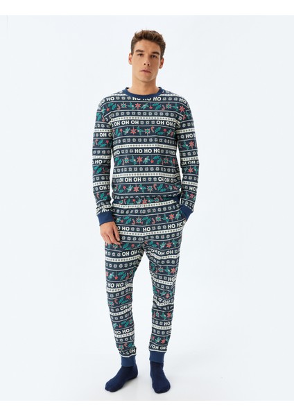 Yılbaşı Temalı Rahat Kesim Pamuklu Örme Pijama Seti modelleri
