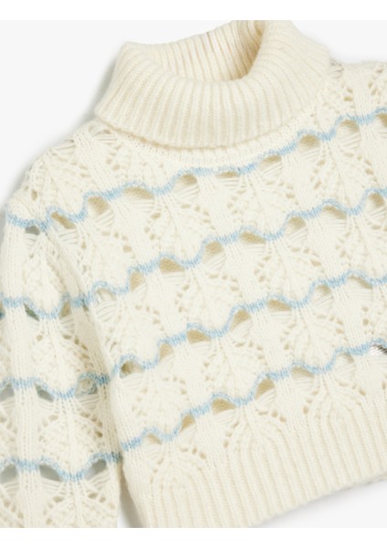 Boğazlı Crop Kazak Örgü Detaylı Uzun Kollu Desenli modelleri