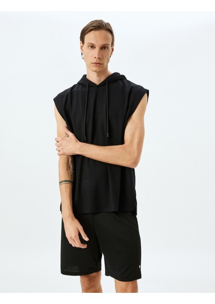Oversize Kapşonlu Modal Karışımlı Kalın Kumaşlı Kolsuz Spor Sweatshirt