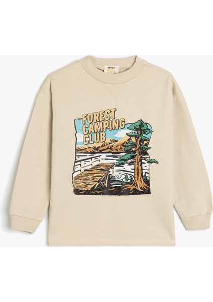 Oversize Sweatshirt Uzun Kollu Bisiklet Yaka Baskı Detaylı Pamuklu