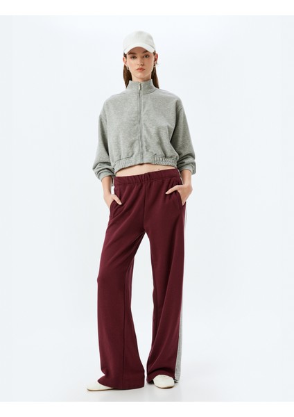 Rahat Kalıp Dik Yaka Crop Fermuarlı Sweatshirt