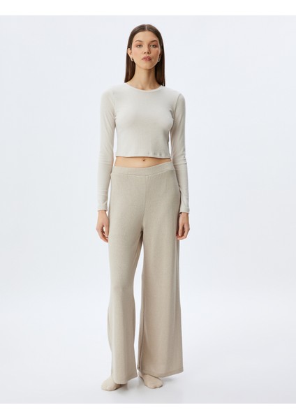 Uzun Kollu Bisiklet Yaka Örgü Crop Pijama Üstü fiyatları