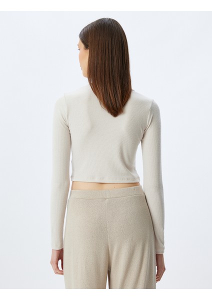 Uzun Kollu Bisiklet Yaka Örgü Crop Pijama Üstü fırsatları