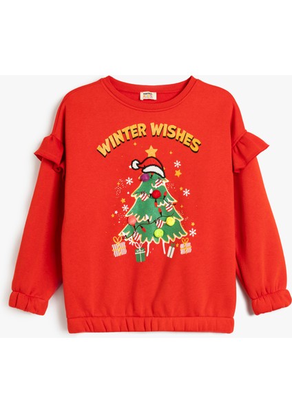 Yılbaşı Ağacı Baskılı Fırfırlı Sweat Ponpon Detaylı modelleri