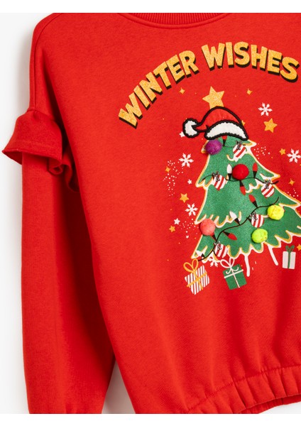 Yılbaşı Ağacı Baskılı Fırfırlı Sweat Ponpon Detaylı indirimleri