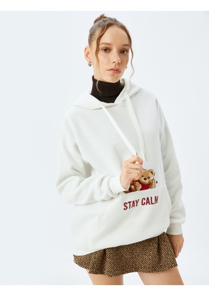 Slogan Baskılı Kapüşonlu Kanguru Cepli Oversize Sweatshirt