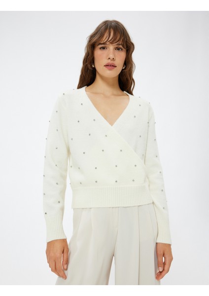 Taşlı Kruvaze Kazak Yumuşak Dokulu Uzun Kollu modelleri