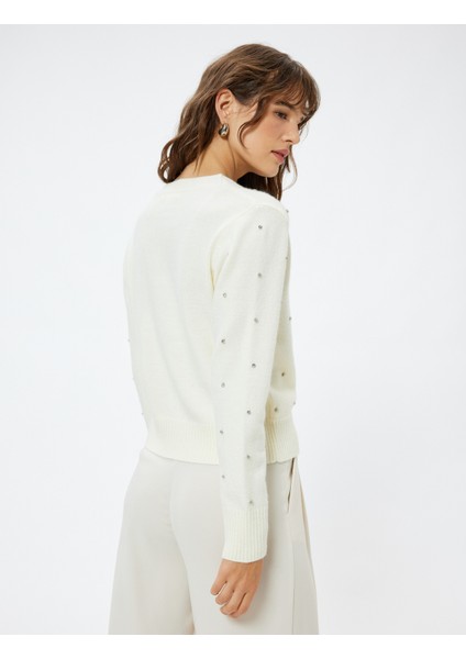 Taşlı Kruvaze Kazak Yumuşak Dokulu Uzun Kollu fırsatları