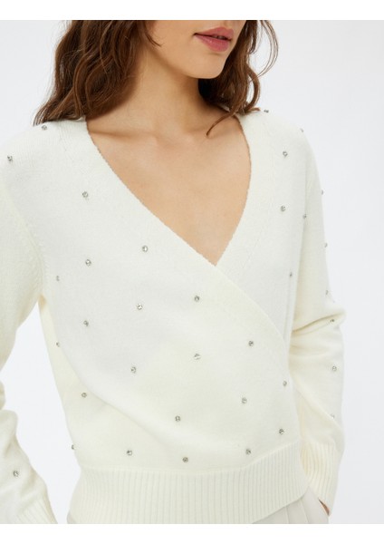 Taşlı Kruvaze Kazak Yumuşak Dokulu Uzun Kollu indirimleri