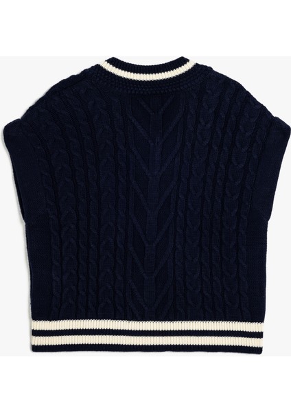 Triko Süveter V Yaka Ribanalı Aplike Detaylı fiyatları