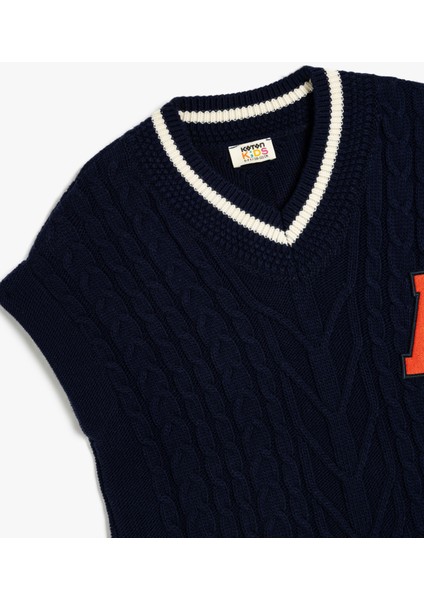 Triko Süveter V Yaka Ribanalı Aplike Detaylı modelleri