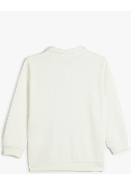 Polo Yaka Sweatshirt Köpek Baskılı Uzun Kollu Pamuklu fiyatları