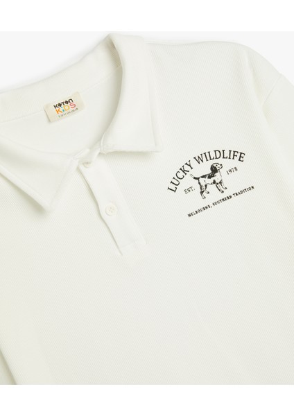 Polo Yaka Sweatshirt Köpek Baskılı Uzun Kollu Pamuklu modelleri