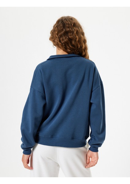 Yarım Fermuarlı Sweatshirt Oversize Kolej Baskılı Cep Detaylı fırsatları