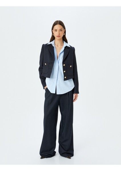 Slim Fit Gold Düğme Detaylı Cepli Crop Tüvit Blazer Ceket fiyatları