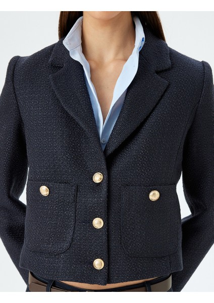Slim Fit Gold Düğme Detaylı Cepli Crop Tüvit Blazer Ceket indirimleri