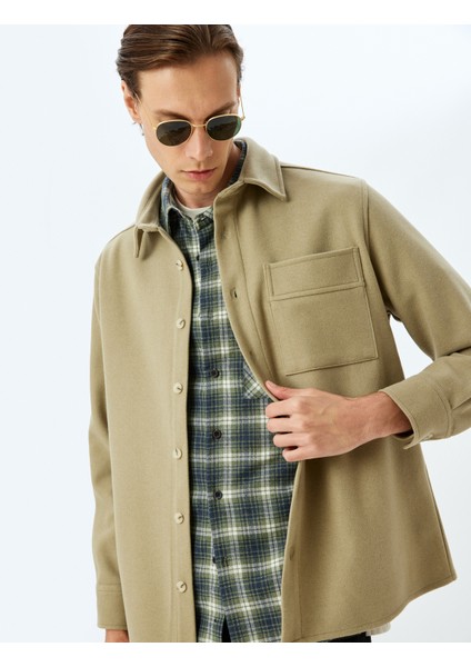 Cep Detaylı Viskon Karışımlı Gömlek Ceket
