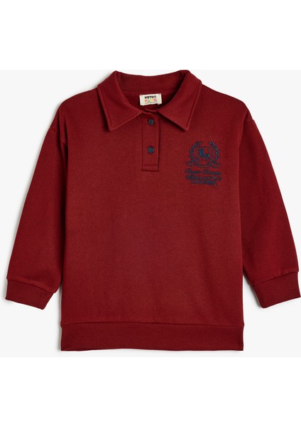 Oversize Polo Sweatshirt Uzun Kollu Işleme Detaylı Düğmeli