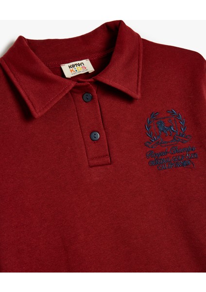 Oversize Polo Sweatshirt Uzun Kollu Işleme Detaylı Düğmeli modelleri