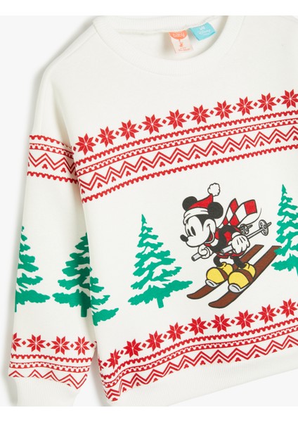 Yılbaşı Temalı Mickey Mouse Baskılı Lisanslı Sweatshirt Uzun Kollu Bisiklet Yaka Pamuklu modelleri