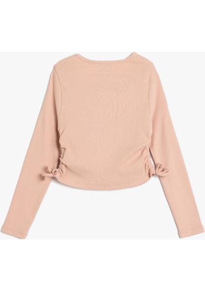 Köpek Baskılı Tişört Yanları Büzgülü Bağlamalı Uzun Kollu Bisiklet Yaka Pamuklu fiyatları