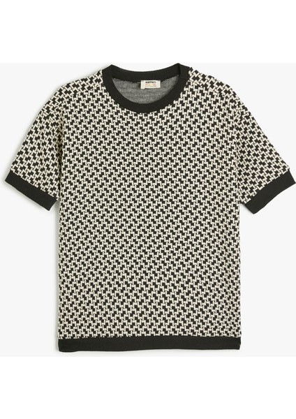 Örme Jakarlı Kısa Kollu Bisiklet Yaka Sweatshirt